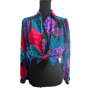 Vintage Sunny South Bright Floral Button Down Blouse Palm Royale Xl